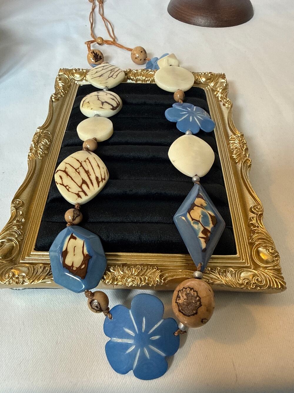 Tropical Floral Artisan Statement Necklace Carved Coastal Jewelry Adjustable
